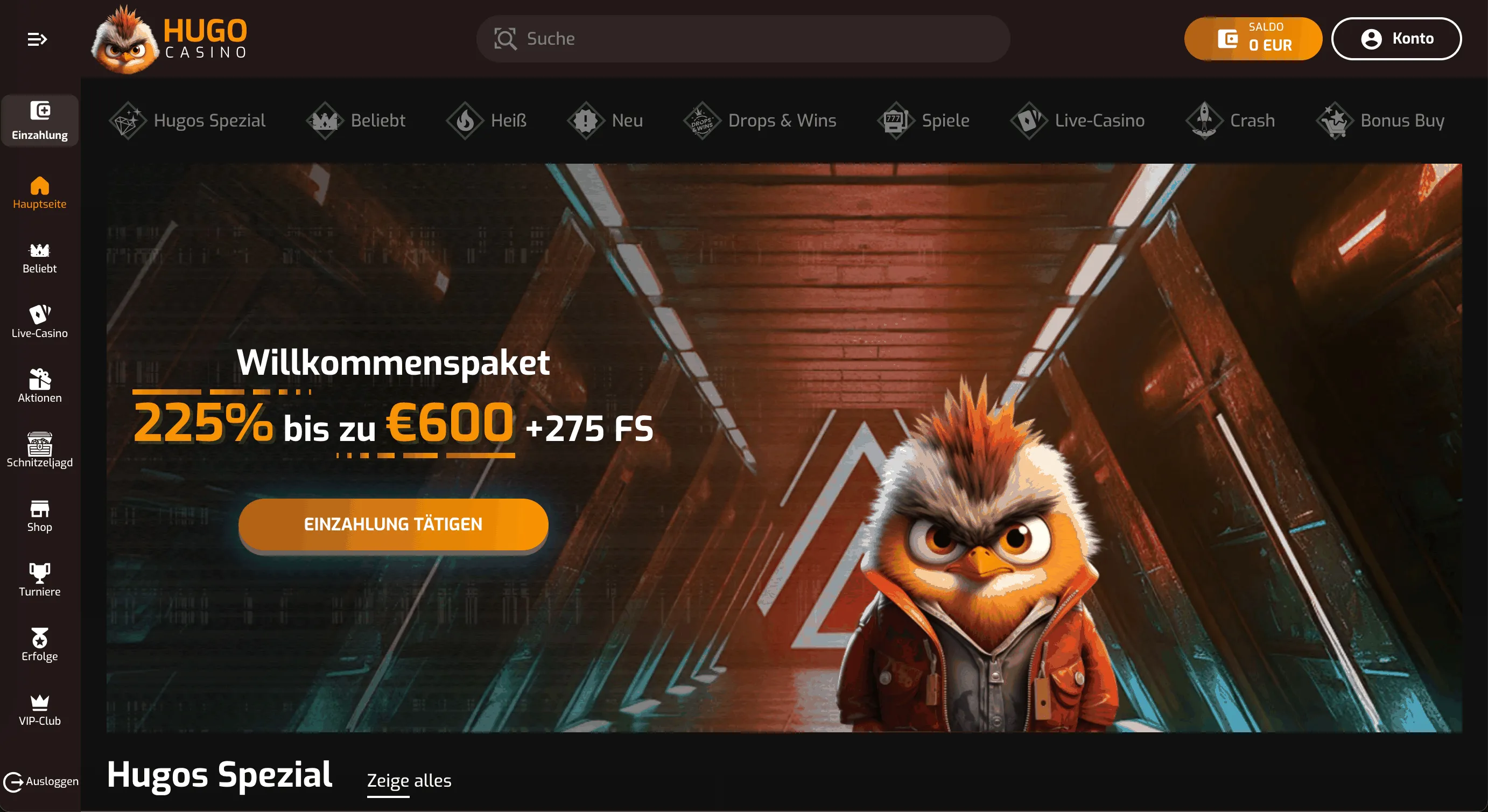 Hugo Casino Homepage